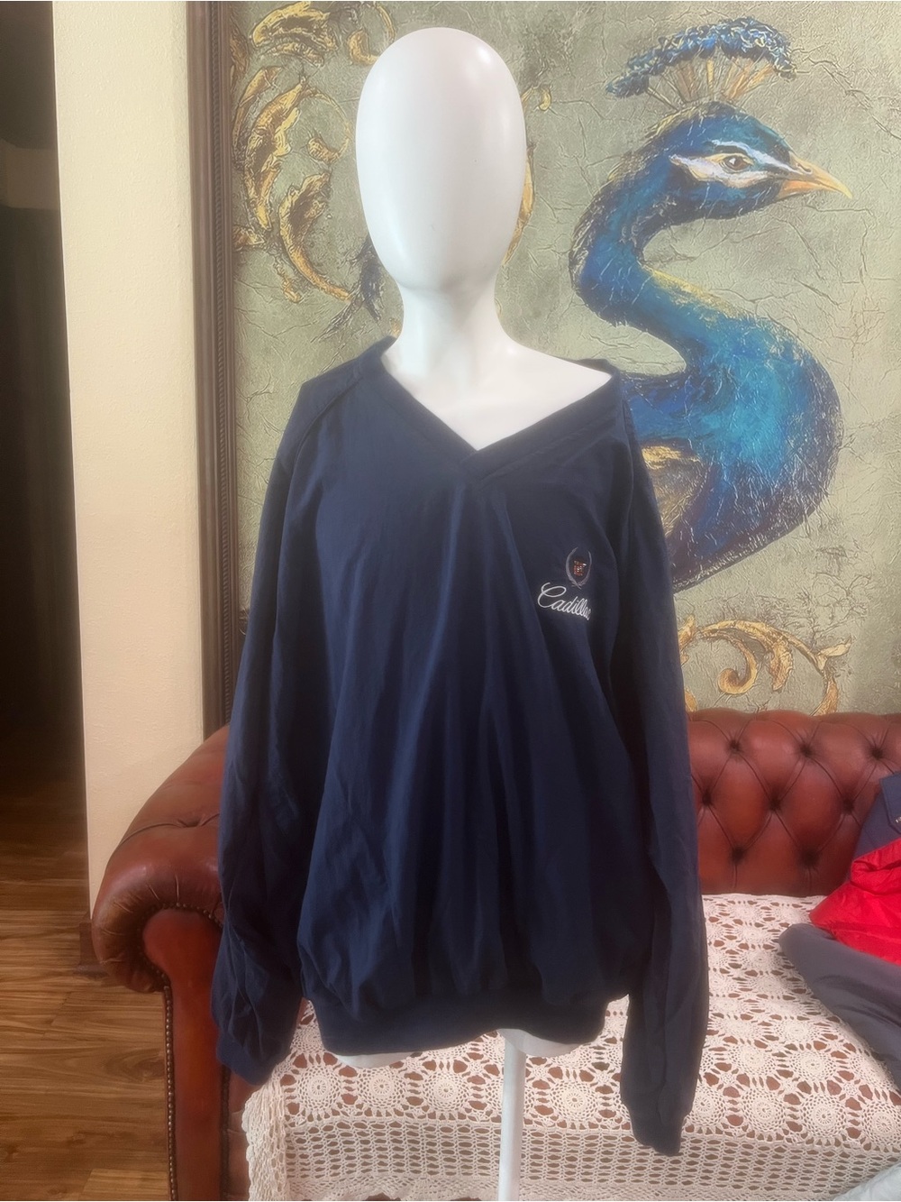 Cadillac Men's Navy V-Neck Pullover Sweater